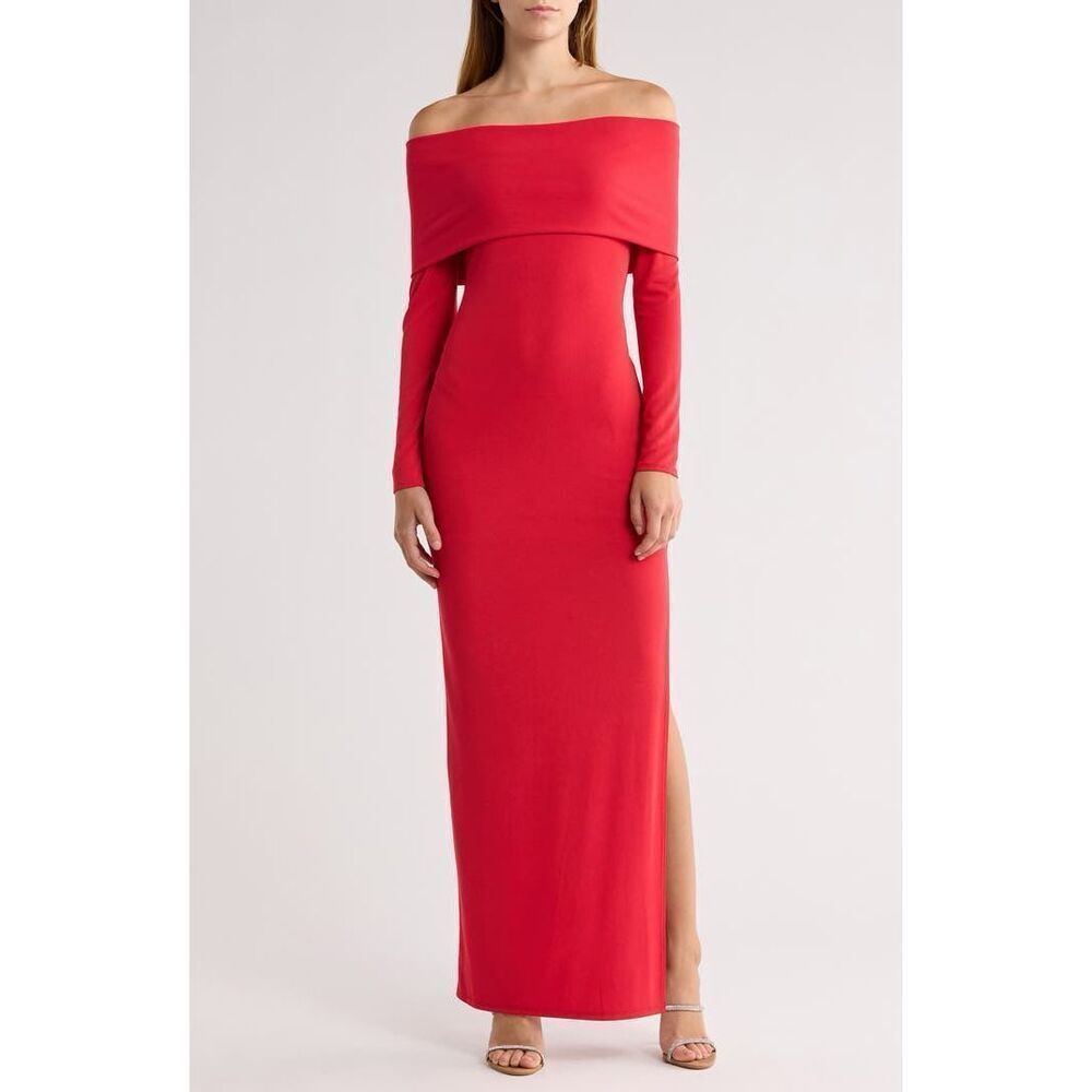 Alice + Olivia Coretta Off the Shoulder Long Sleeve Maxi Dress NEW NWT